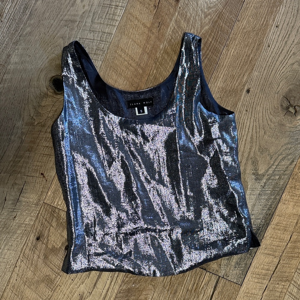 Ilana Kohn Silk cropped Metallic Scoop Tank - Picture 3 of 7